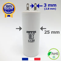 condensateur à cosse 2.8 uF pour moteur de store et volet, permanent ou démarrage