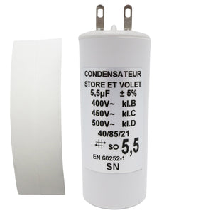 Condensateur 2,8µF 450V Pour Moteur Somfy/Simu - CBB60, -25°C à 70°C, Connexion Faston 2,8mm