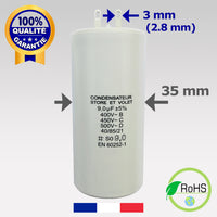 Condensateur capacité de 9 uF µF pour moteur de store et volet roulant